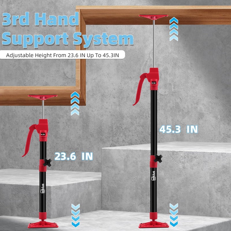 Leikius 2PK Steel Cabinet Jacks for Installing Cabinets,21.3-45.6" Adjustable 3rd Hand Quick Support Rod,Telescopic Support Pole,Third Hand Tools Support Pole,132LB Load Cabinet Installation Jacks - Image 2